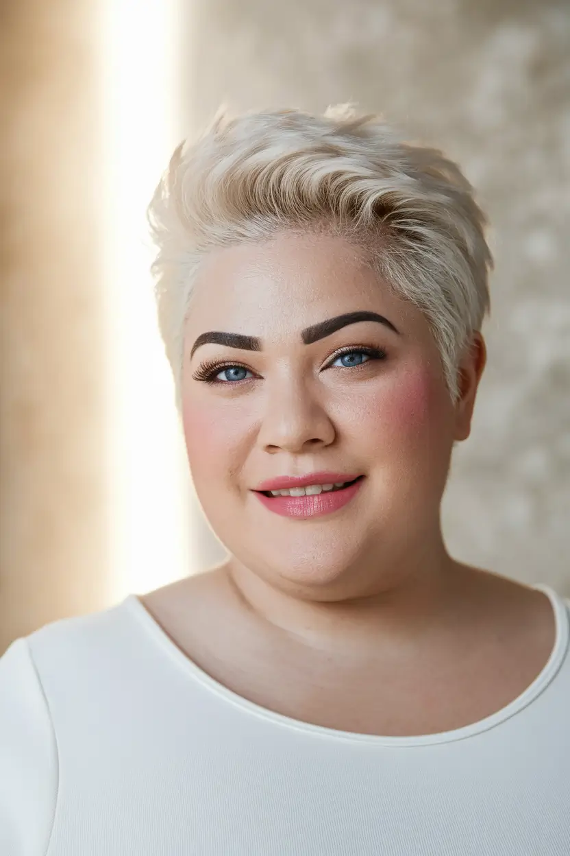 short haircuts for large women plus size Platinum Power Pixie with Tousled Top