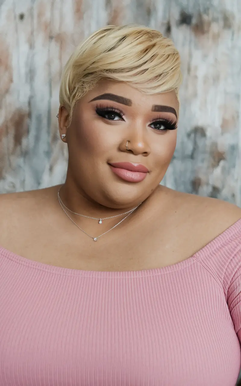 round face haircuts plus size women Golden Swoop Pixie with Micro Edge