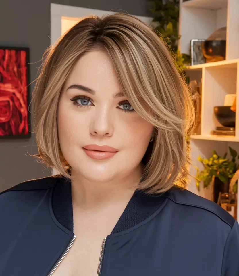 plus size women haircuts round faces medium Beveled Long Bob with Face-Framing Layers