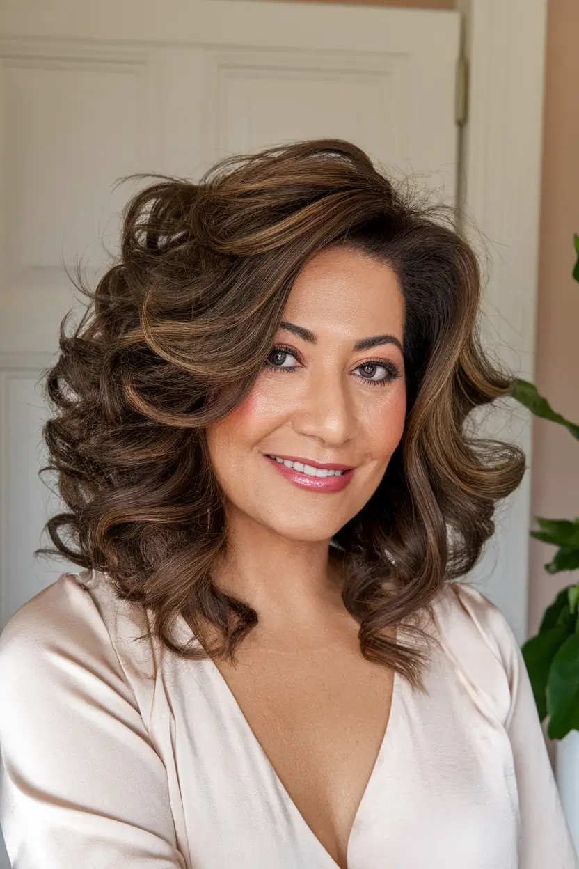 haircuts women over 50 thick hair Retro-Inspired Voluminous Curls with a Modern Edge