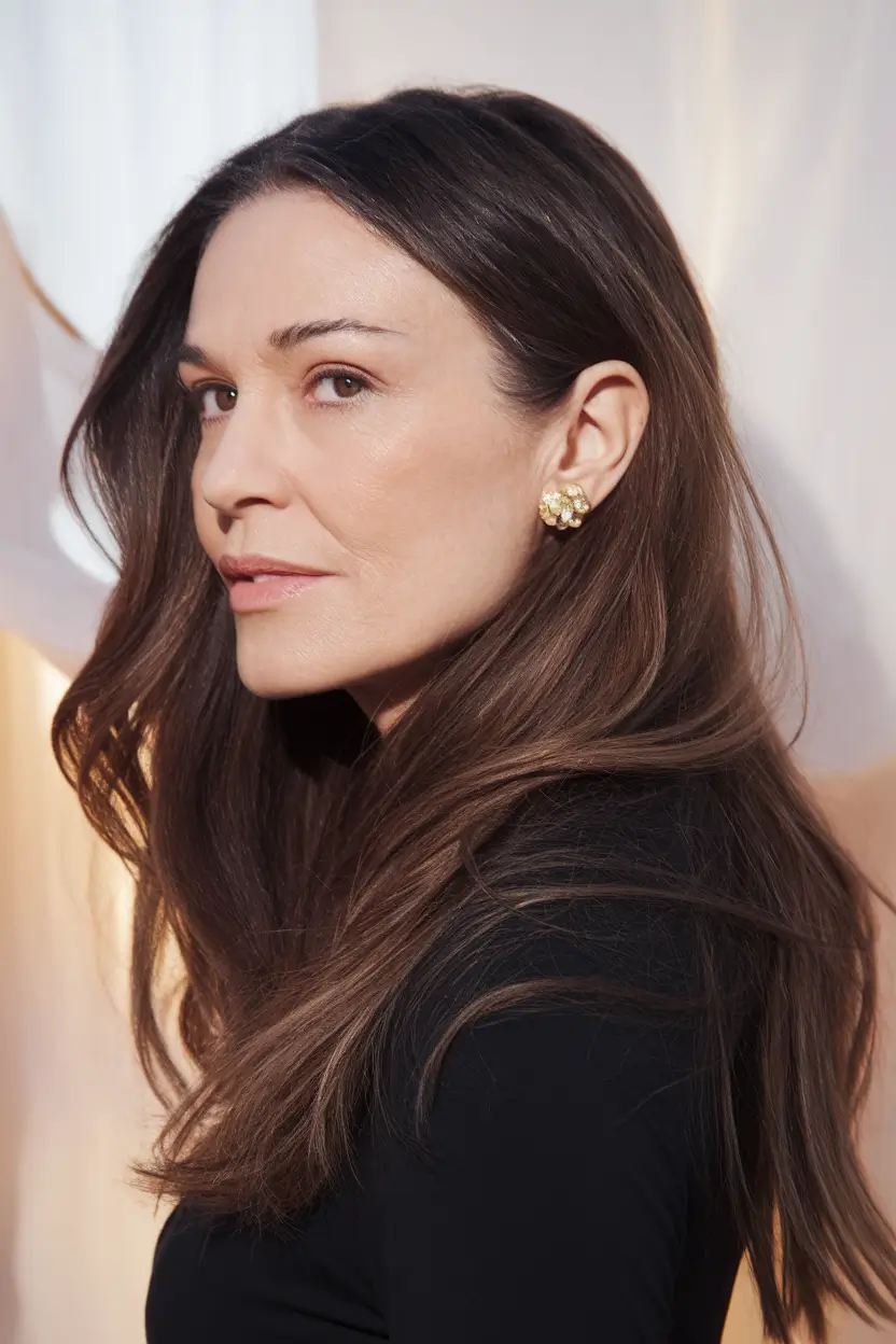 haircuts women over 50 long Long and Sleek with Natural Drama