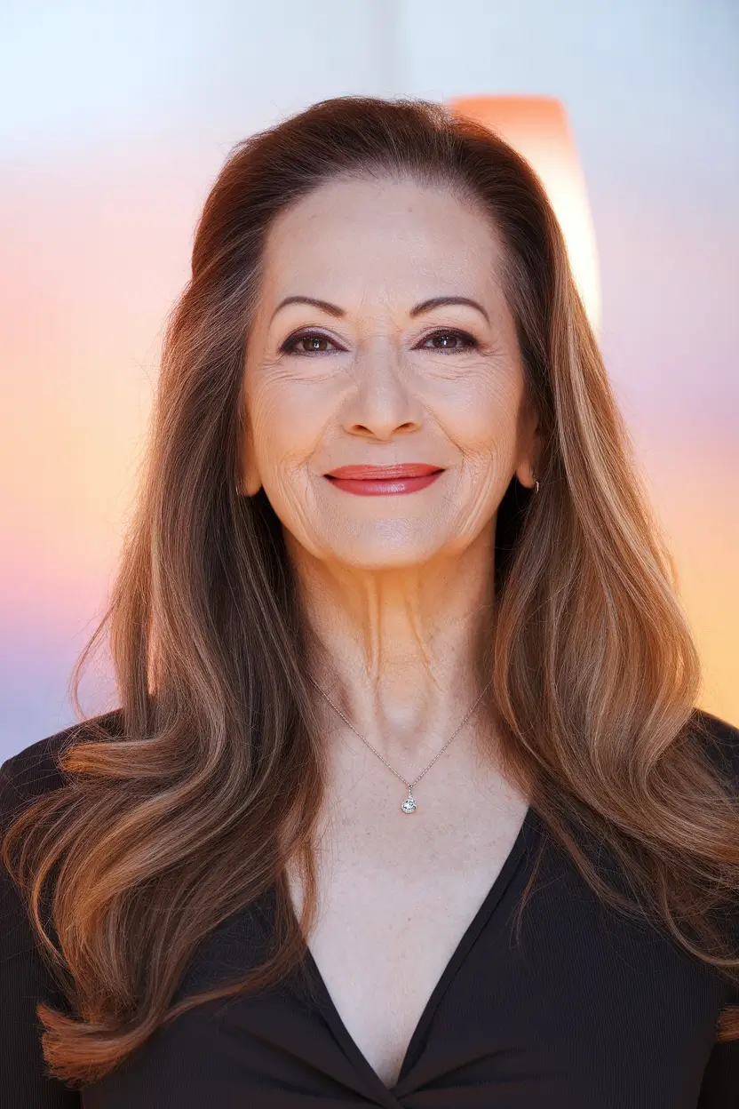 haircuts women over 50 long Elegant Volume with a Soft Sweep