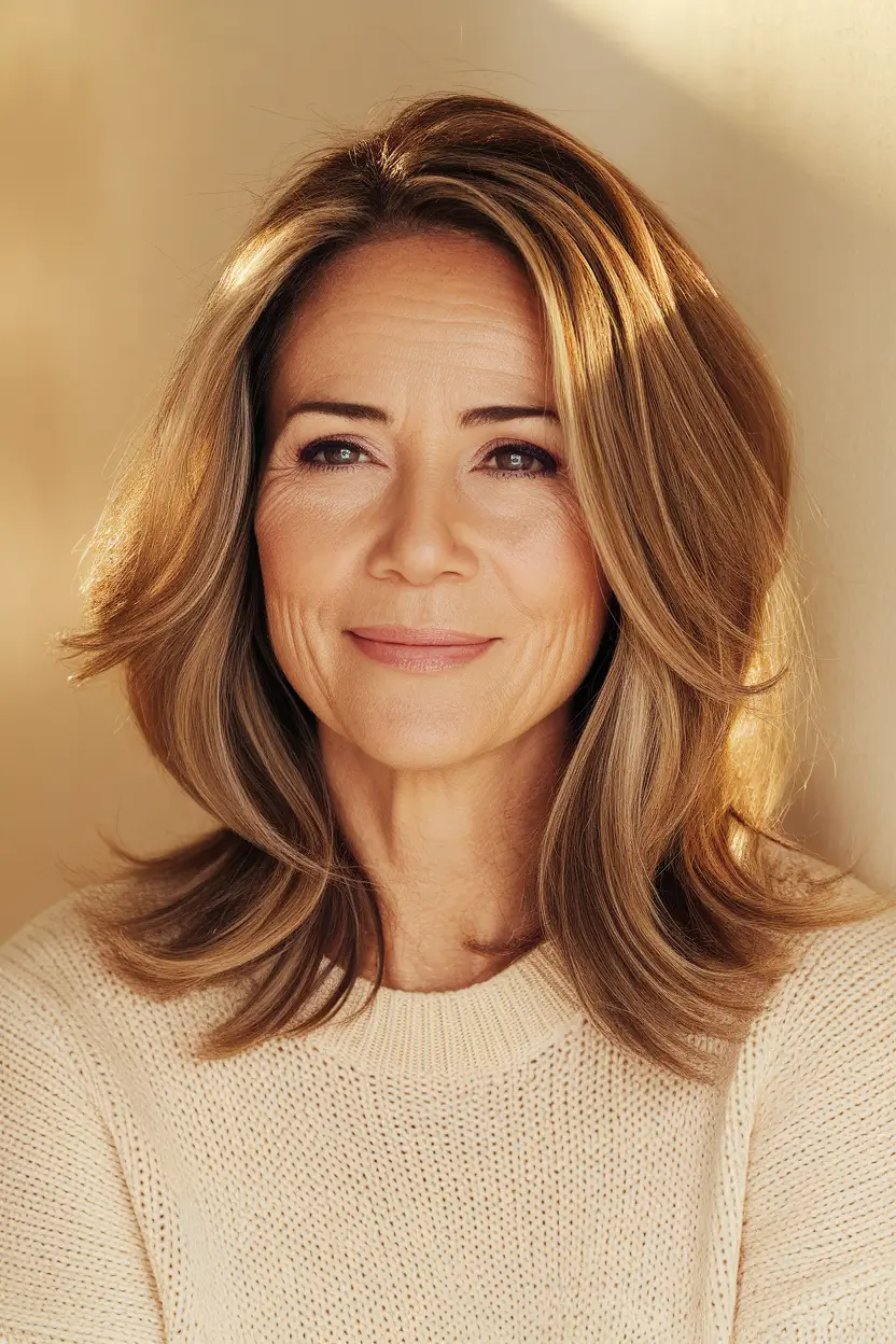 haircuts women over 50 medium Voluminous Midlength Layers with Natural Highlights