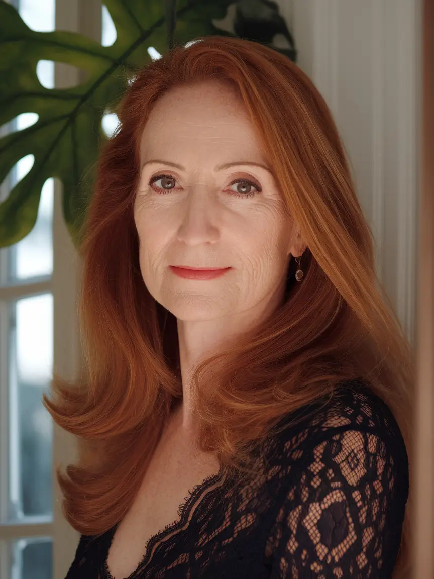 haircuts women over 50 long Classic Auburn Layers for Timeless Sophistication