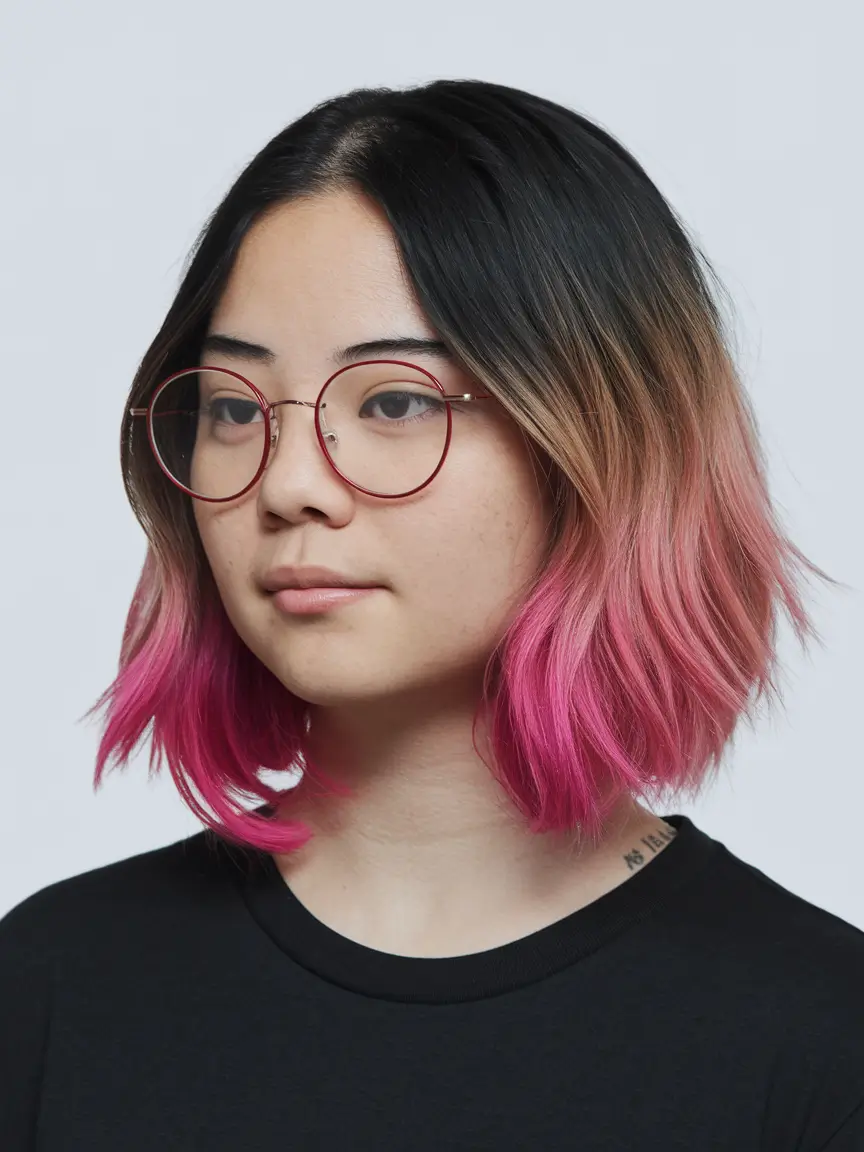 round face haircuts short Two-Tone Pink Blunt Bob