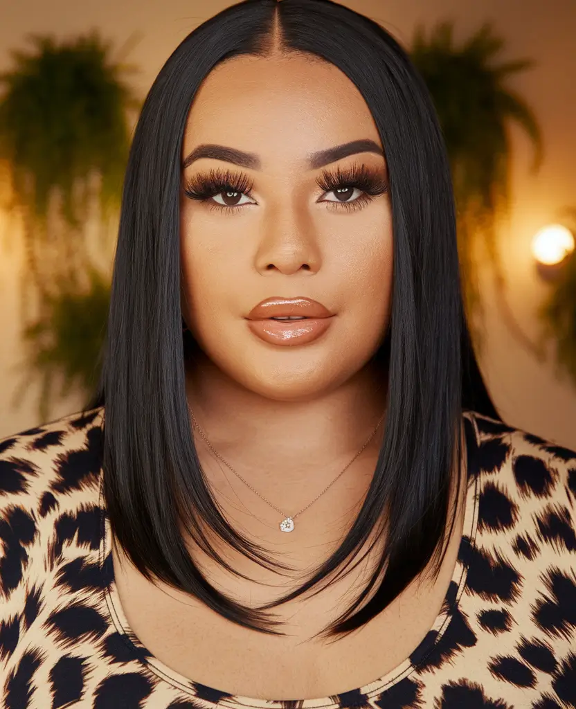 round face haircuts long straight Center-Parted Sleek Lob with Bold Ends