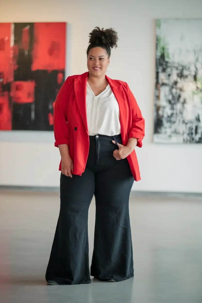 Chic Fall outfits for Curvy Women in 2025+Crimson Power Meets Flared Confidence
