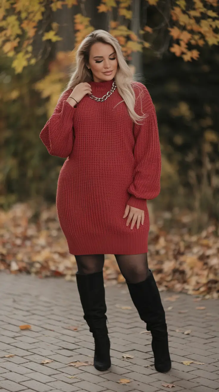 Chic Fall outfits for Curvy Women in 2025 Knitted Confidence in a Sweater Dress