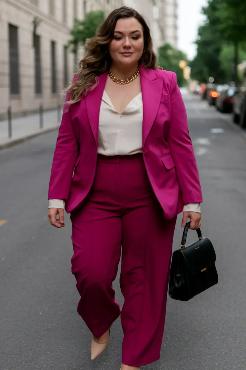 Chic Fall outfits for Curvy Women in 2025 Bold in Fuchsia Suiting