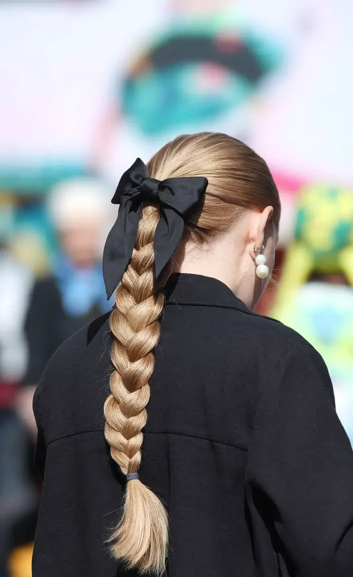 cute fall hairstyles for braids Playful Ribbon-Wrapped Braid