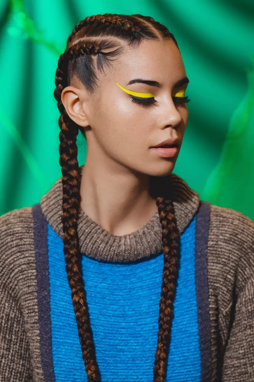 fall hairstyles for braids Center-Parted Feed-In Braids With Edge Control