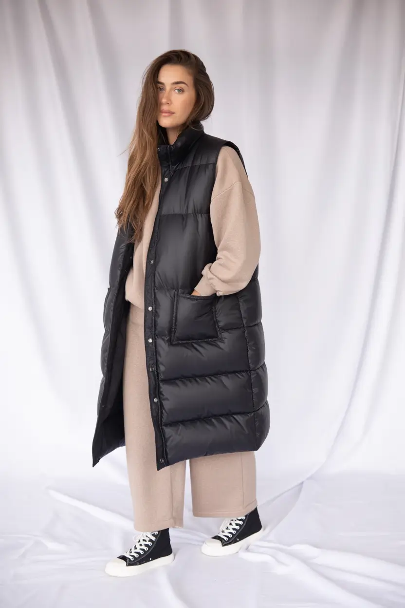 early fall outfits inspiration for 2025+Puffer Vests and Soft Minimalism