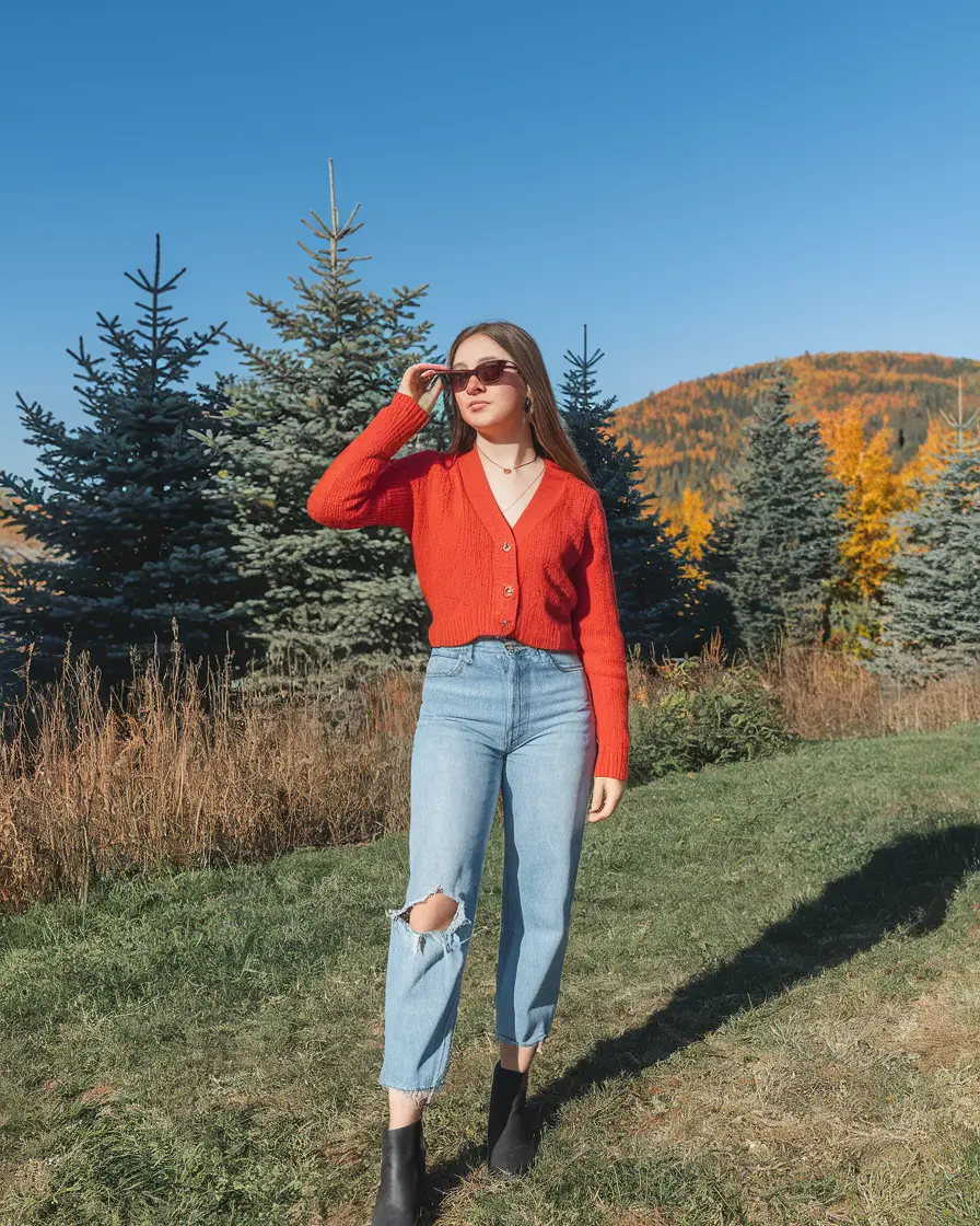 early fall outfits inspiration for 2025+Cozy Cardigan + Distressed Denim = Fall Gold
