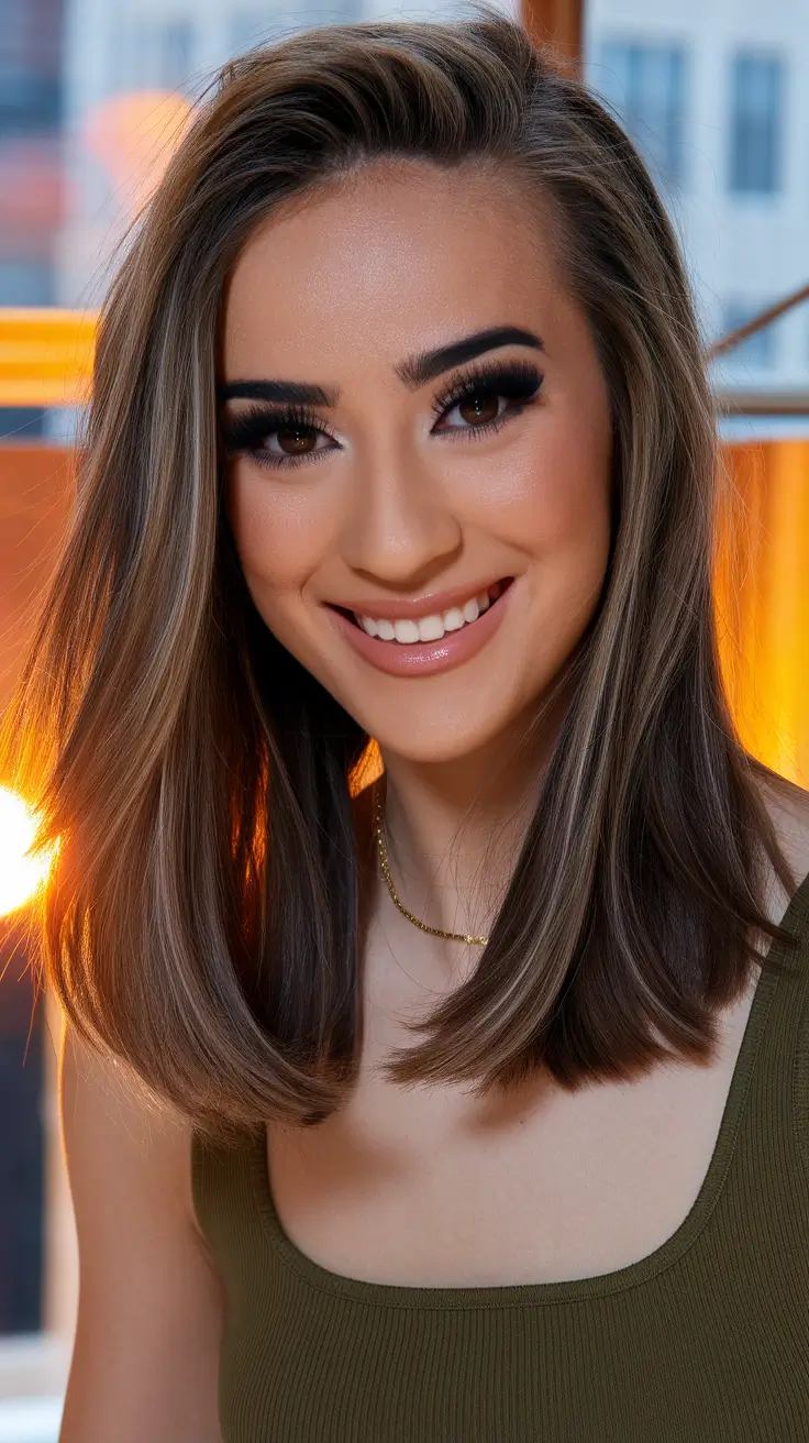 Fall 2025 Hair Colors for Warm Skin Tones+Subtle Caramel Balayage on Polished Lob