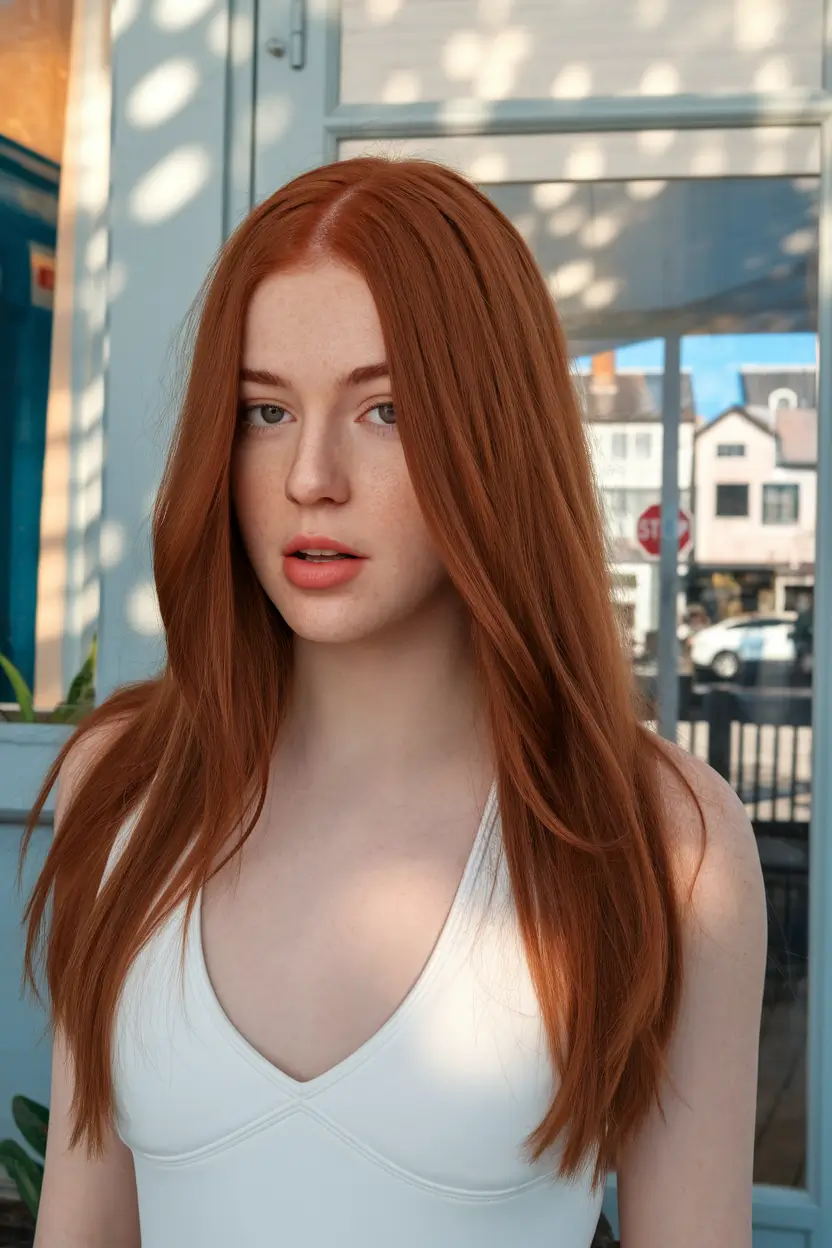Fall 2025 Hair Colors for Warm Skin Tones+Natural Cinnamon Red with Gentle Layers