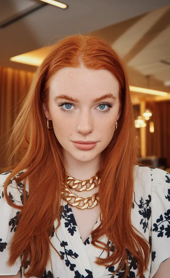 Fall 2025 Hair Colors for Warm Skin Tones+Pumpkin Spice Red with Freckled Glow