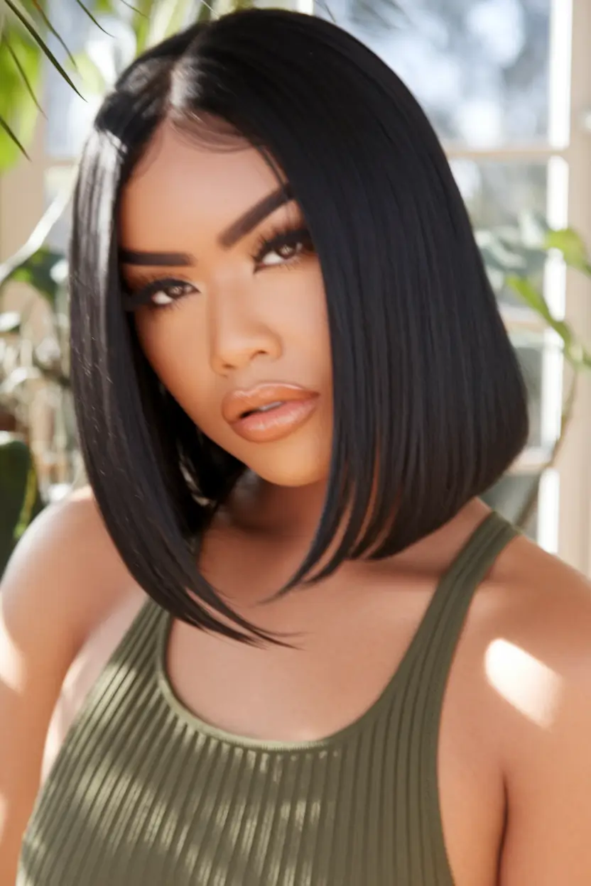 Fall 2025 Hair Colors for Warm Skin Tones+Chic Jet Black Angled Bob