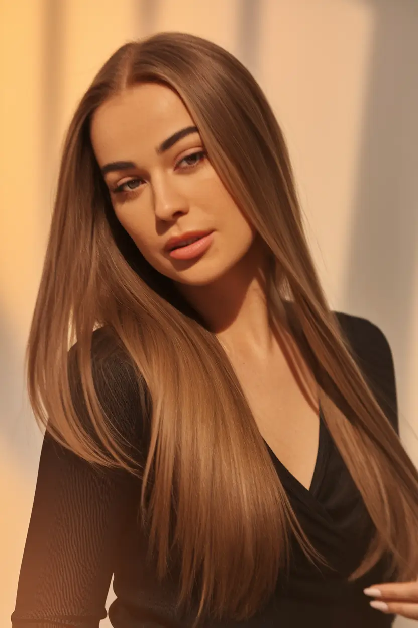 Fall 2025 Hair Colors for Warm Skin Tones+Velvety Light Brown Elegance