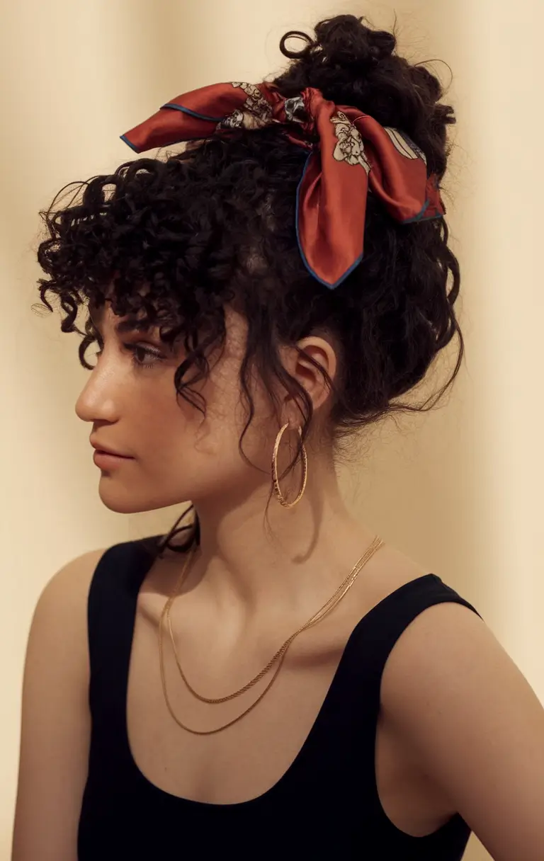 fall hairstyles Romantic Curls with a Bow-Tied Top Knot
