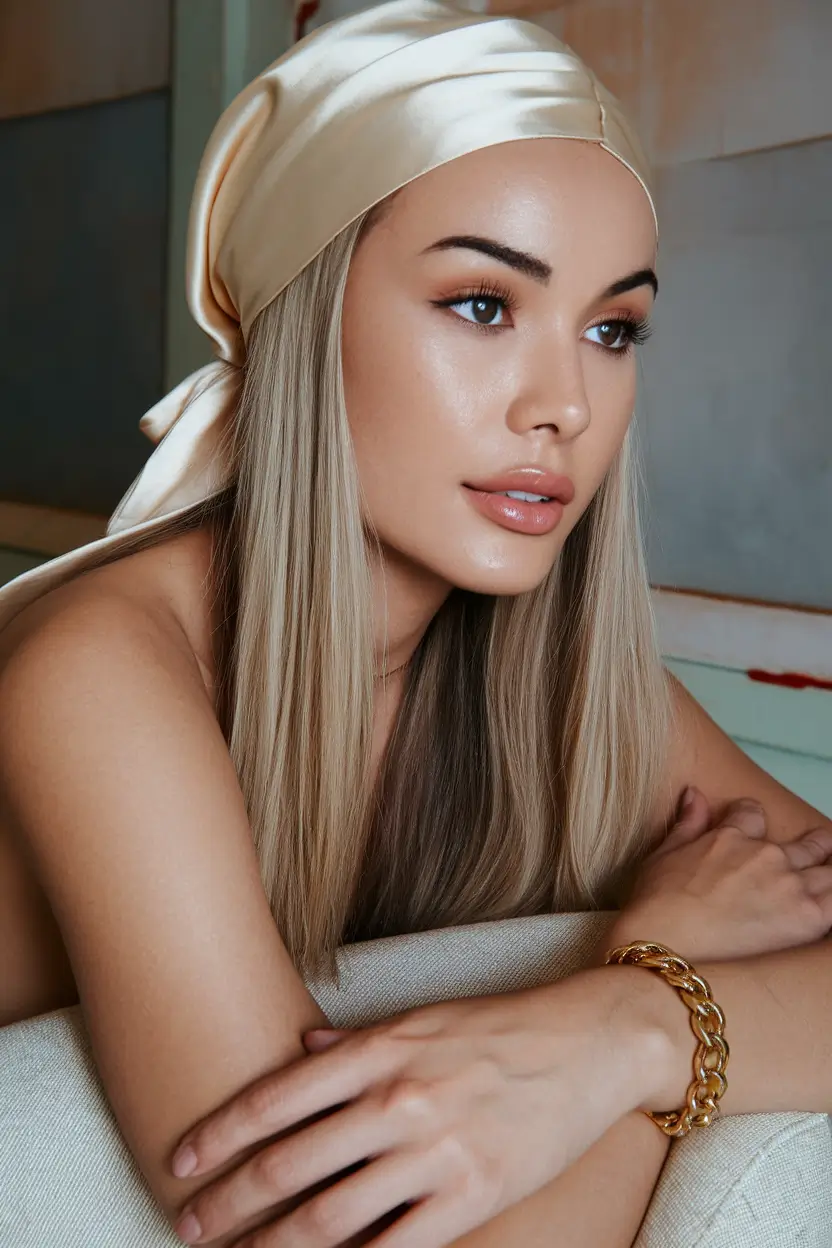 fall hairstyles Sleek Length Wrapped in Satin Elegance