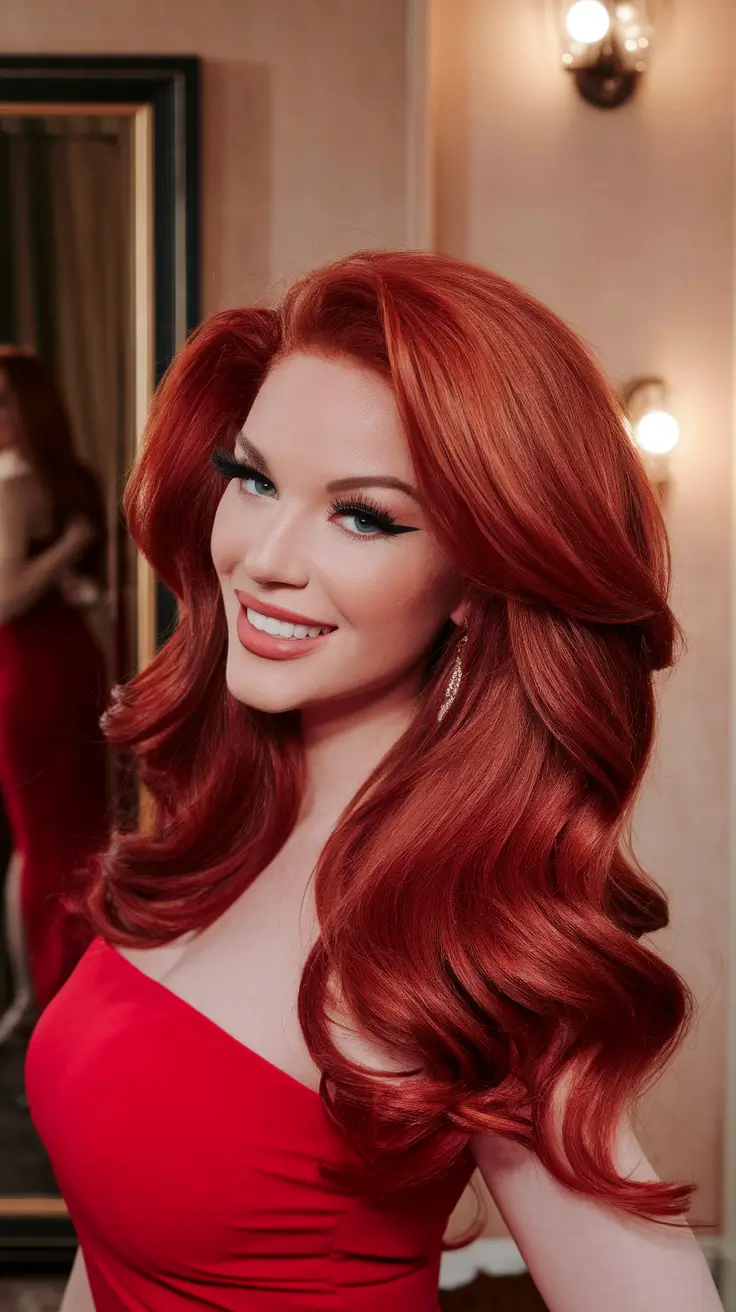 fall hairstyles Retro Red Waves with Luxe Volume