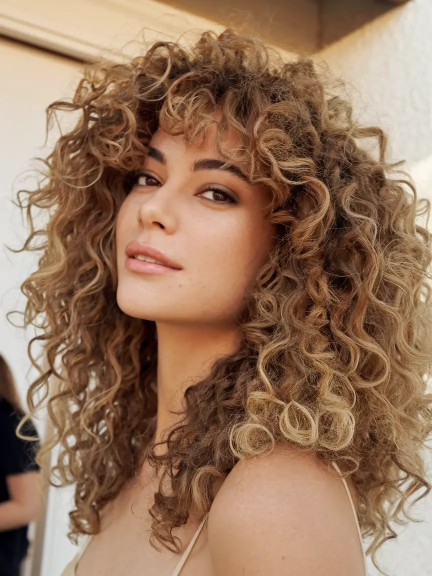fall hairstyles Curly Layers with Golden Halo Texture