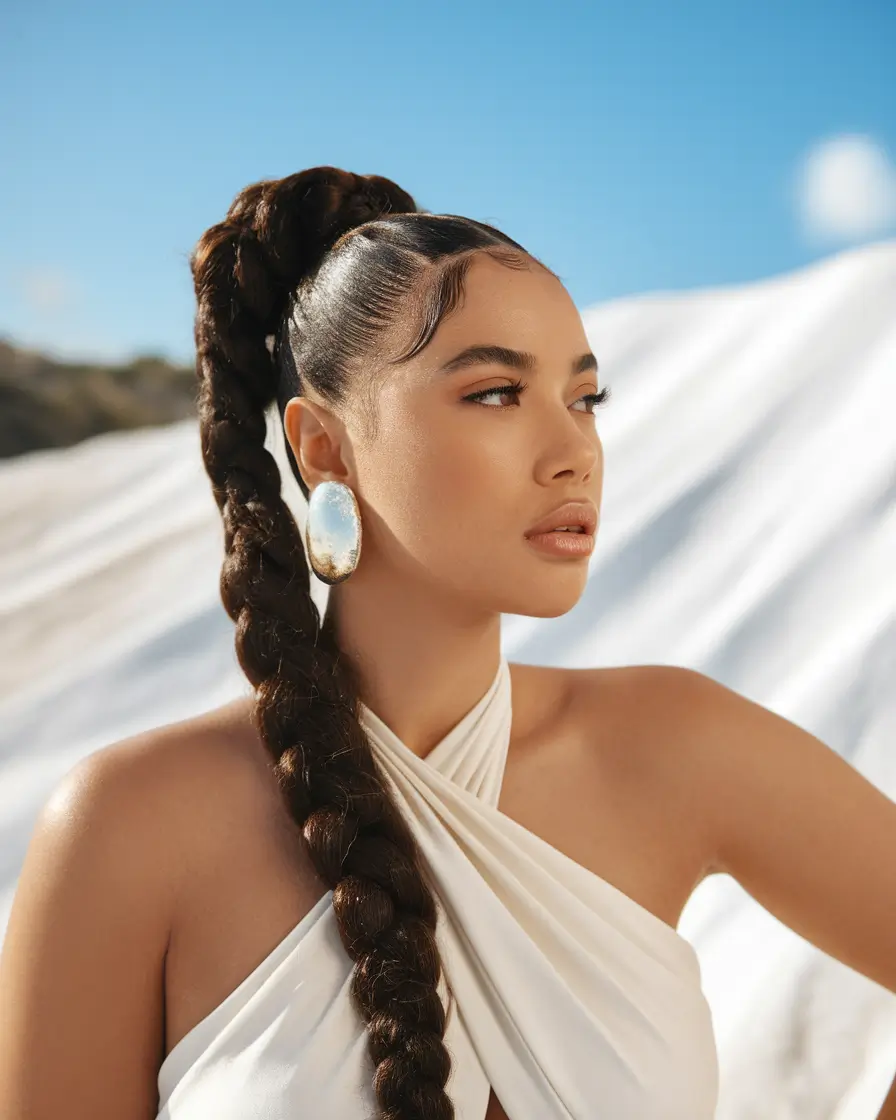 fall hairstyles Statement Braid with Sleek Power