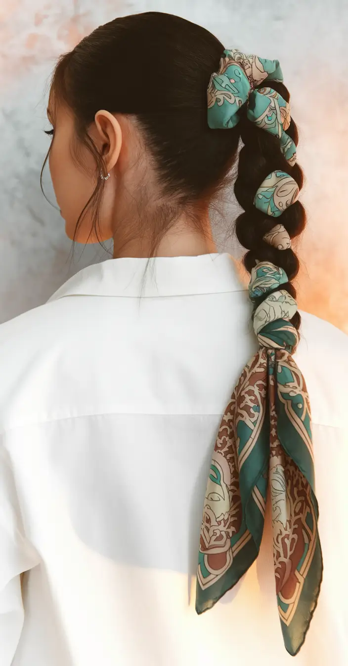 fall hairstyles Scarf-Wrapped Braided Romance