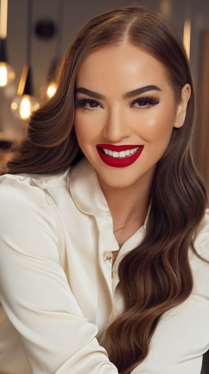 fall hairstyles Glossy Waves with Bombshell Vibes