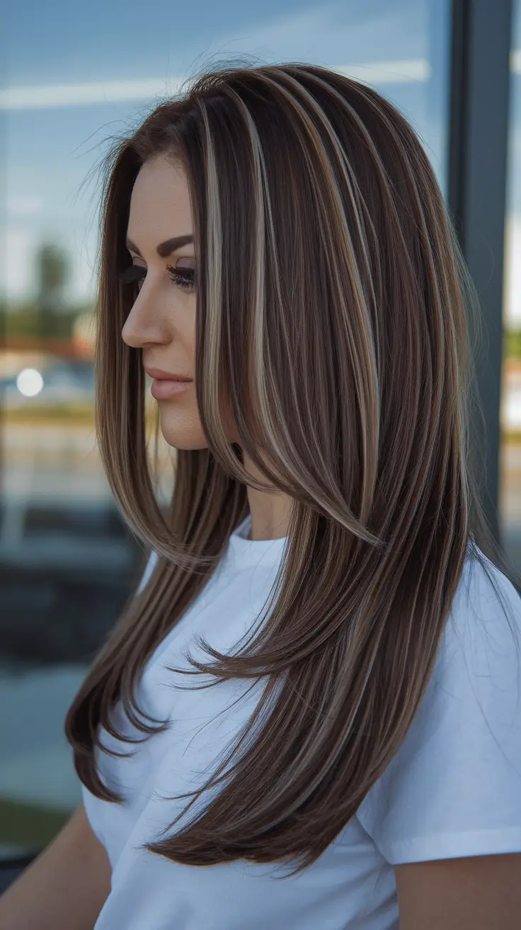 fall hairstyle for medium hair+Layered Highlights with Luxe Dimension