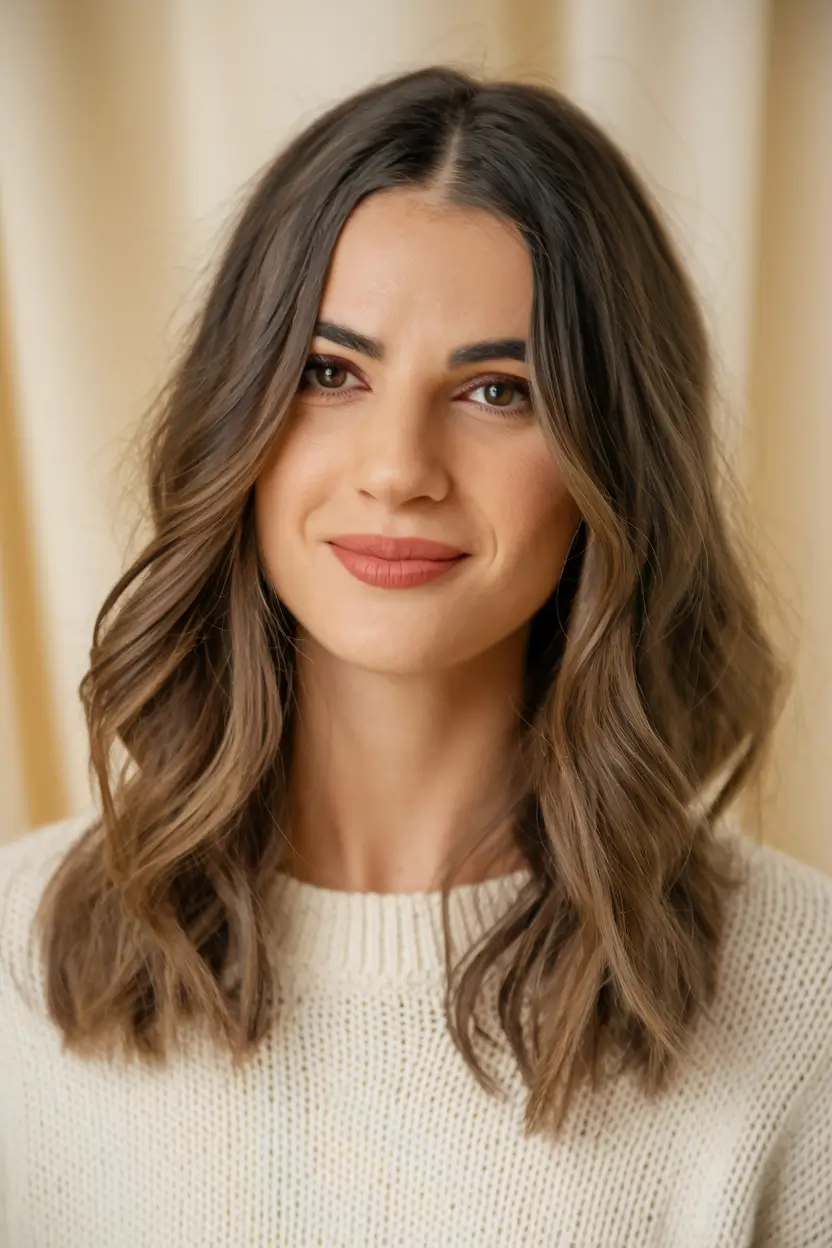 fall hairstyle for medium hair Subtle Bend with Warm Brunette Depth