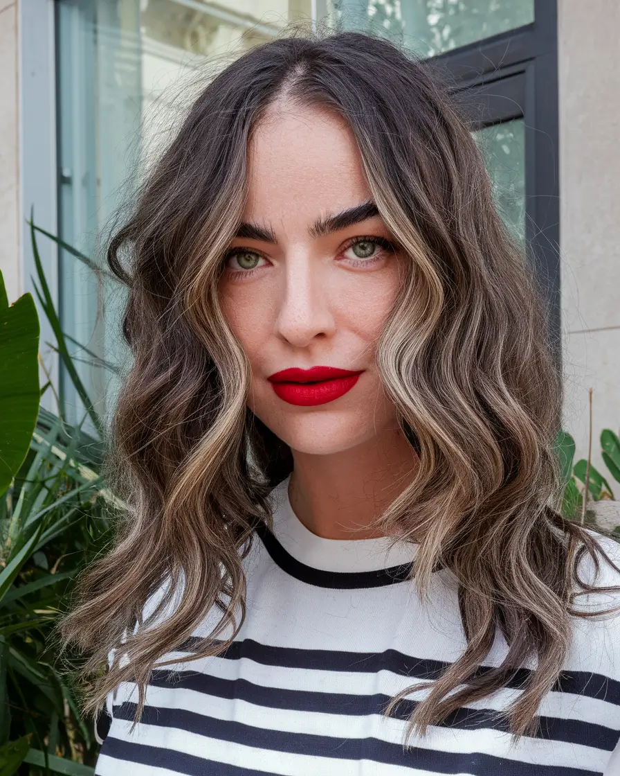 fall hairstyle for medium hair+Dimensional Brunette with Cool-Toned Highlights