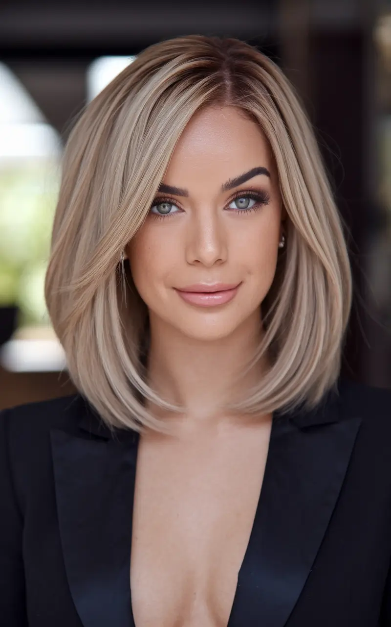 fall hairstyle for medium hair+Layered Luxe with Soft Blonde Volume