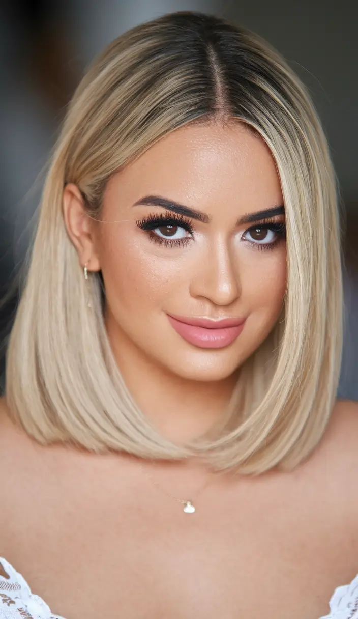 fall hairstyle for medium hair+Pin-Straight Blonde Chic