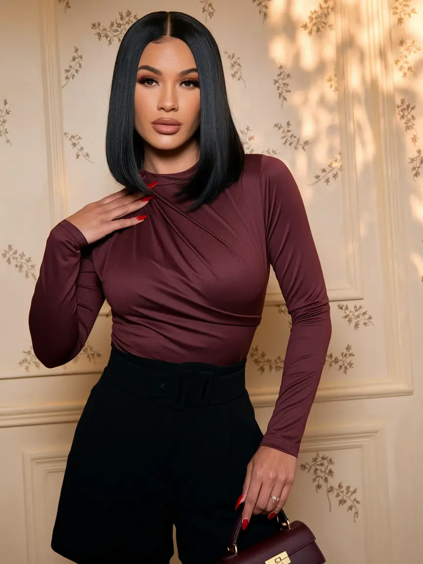 Women fashion outfits casual autumn street Minimal Glam With Bordeaux Hues