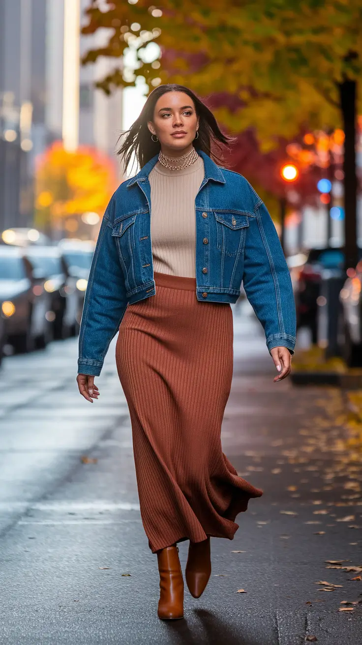 Women fashion outfits casual autumn street Textured Neutrals With a Denim Spin