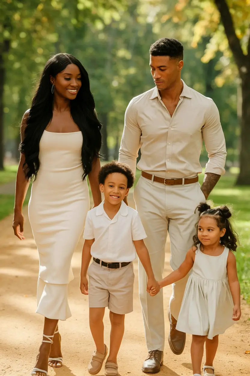 fall family photo outfits ideas 2025+Effortless Neutrals for a Golden Day Out