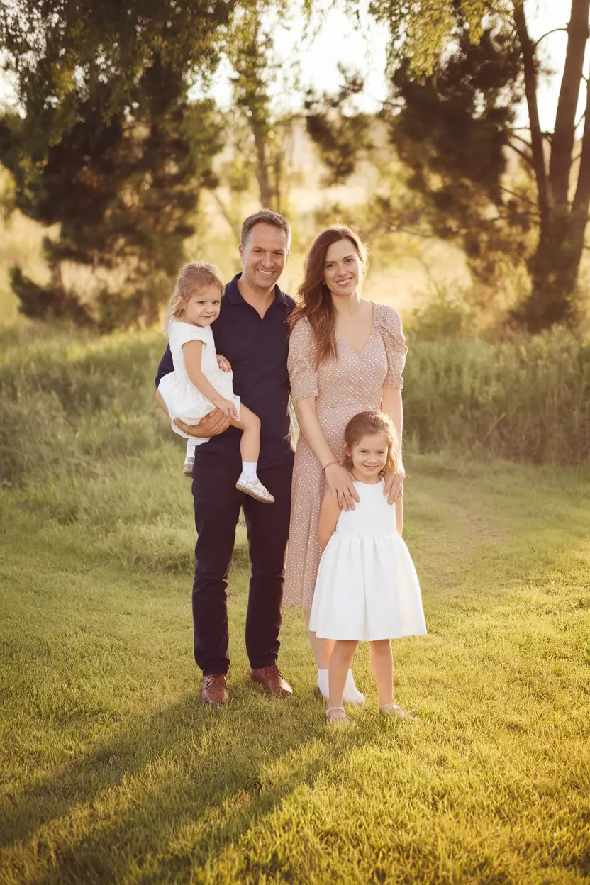 fall family photo outfits ideas 2025+Soft Neutrals in a Sun-Kissed Meadow