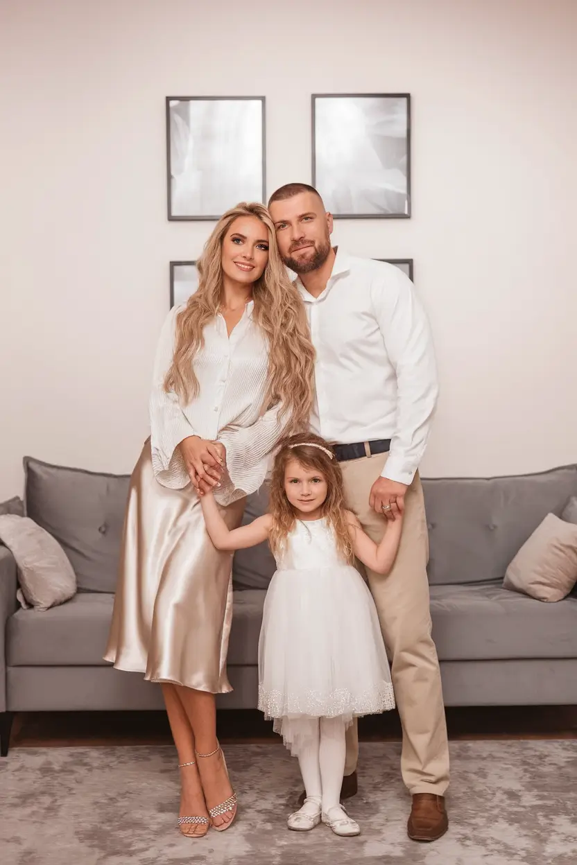 fall family photo outfits ideas 2025+All-White Elegance With Satin Sophistication