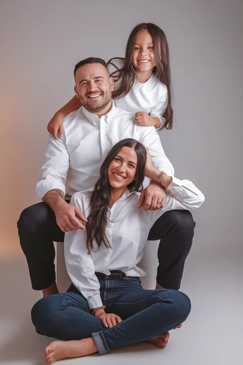 fall family photo outfits ideas 2025+Classic White Shirts and True Denim Simplicity