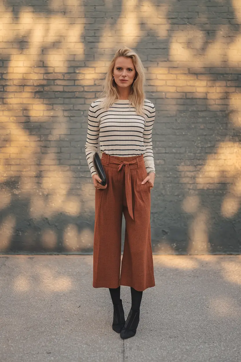 mom outfits for fall family pictures Playful Polish in Paperbag Trousers