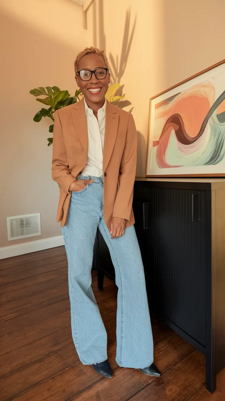 mom outfits for fall Boss Mom in Blazer and Bootcut Denim