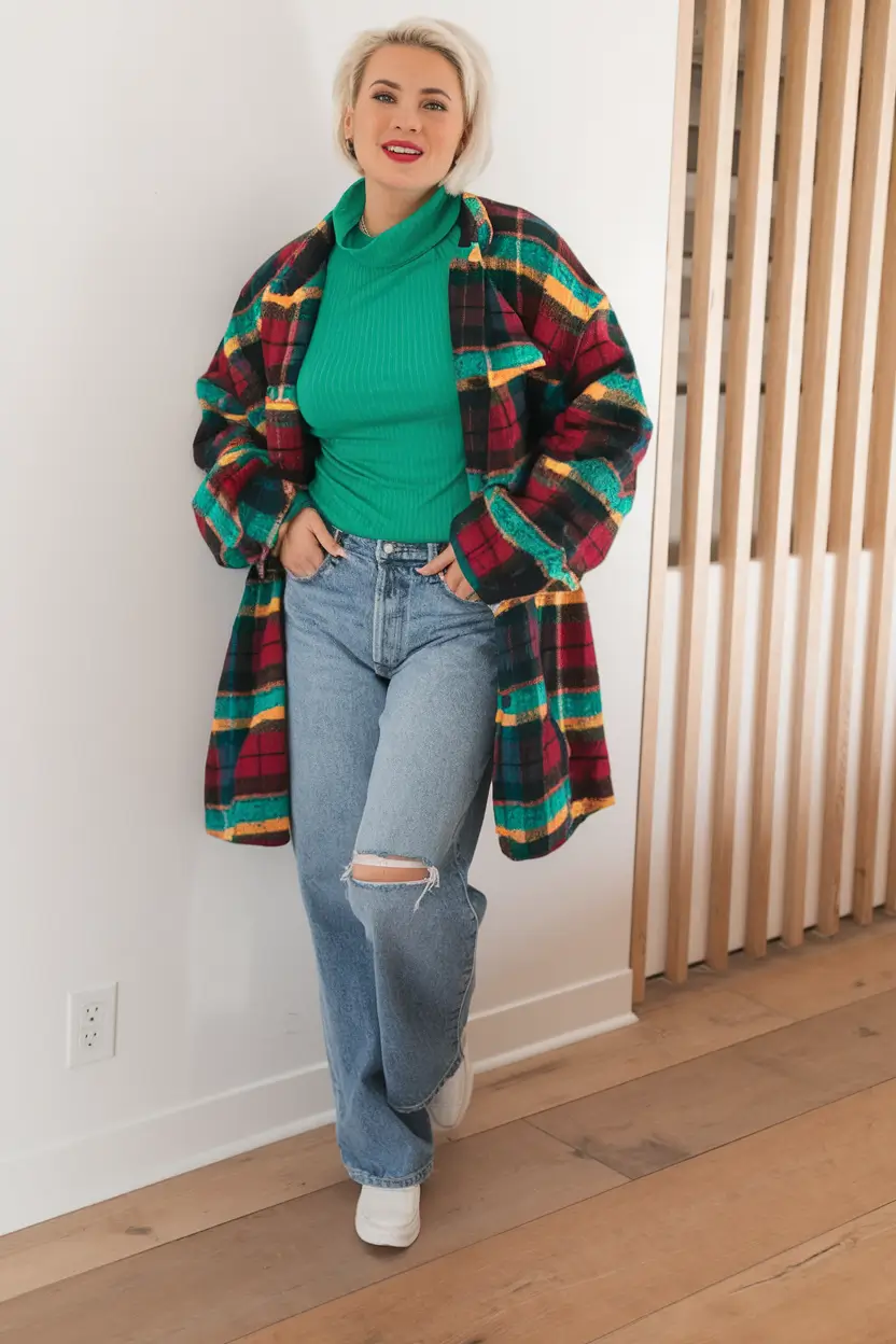 mom outfits for fall Oversized Layers with a Pop of Color