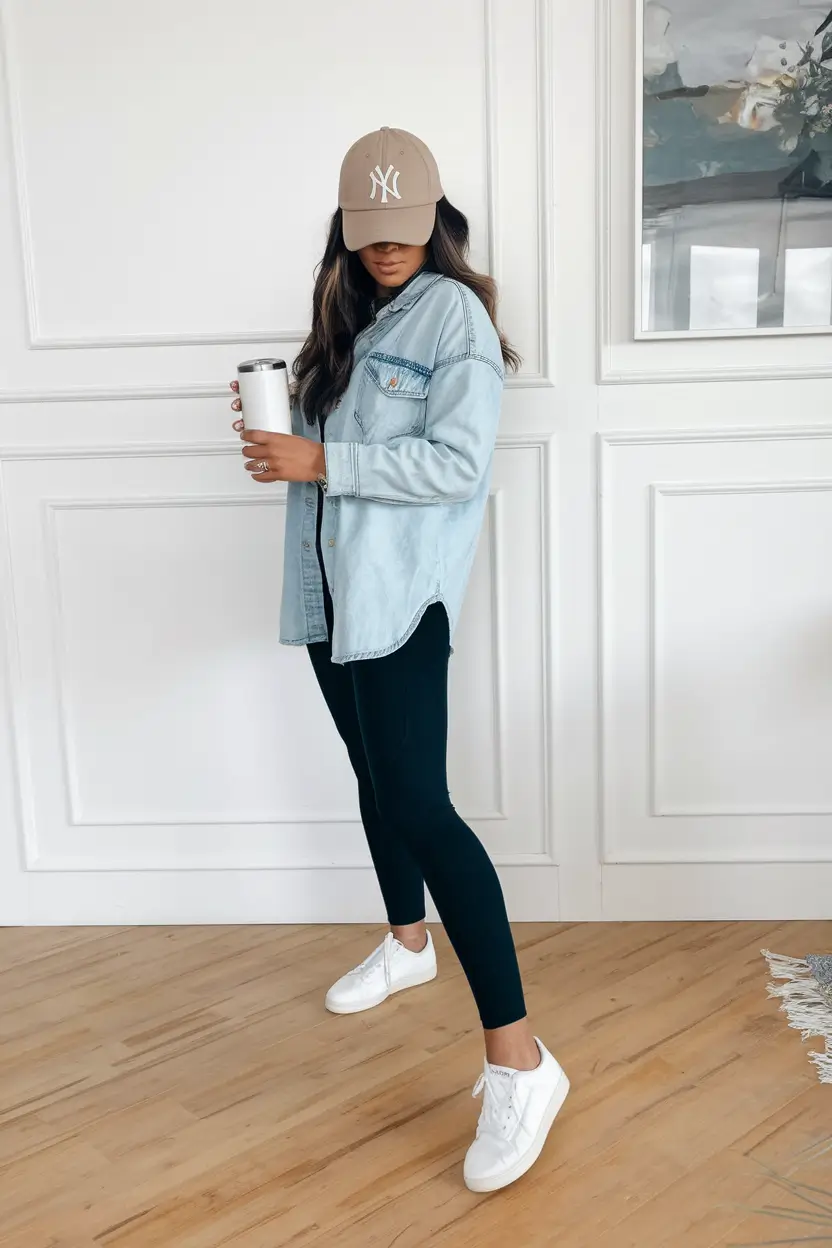 mom outfits for fall Denim on Denim (with a Baseball Cap Bonus)