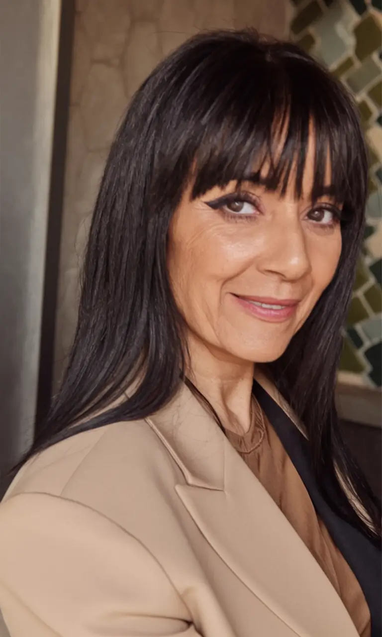 Fall hair color ideas 2025 for women over 40 Soft Charcoal with Layered Movement