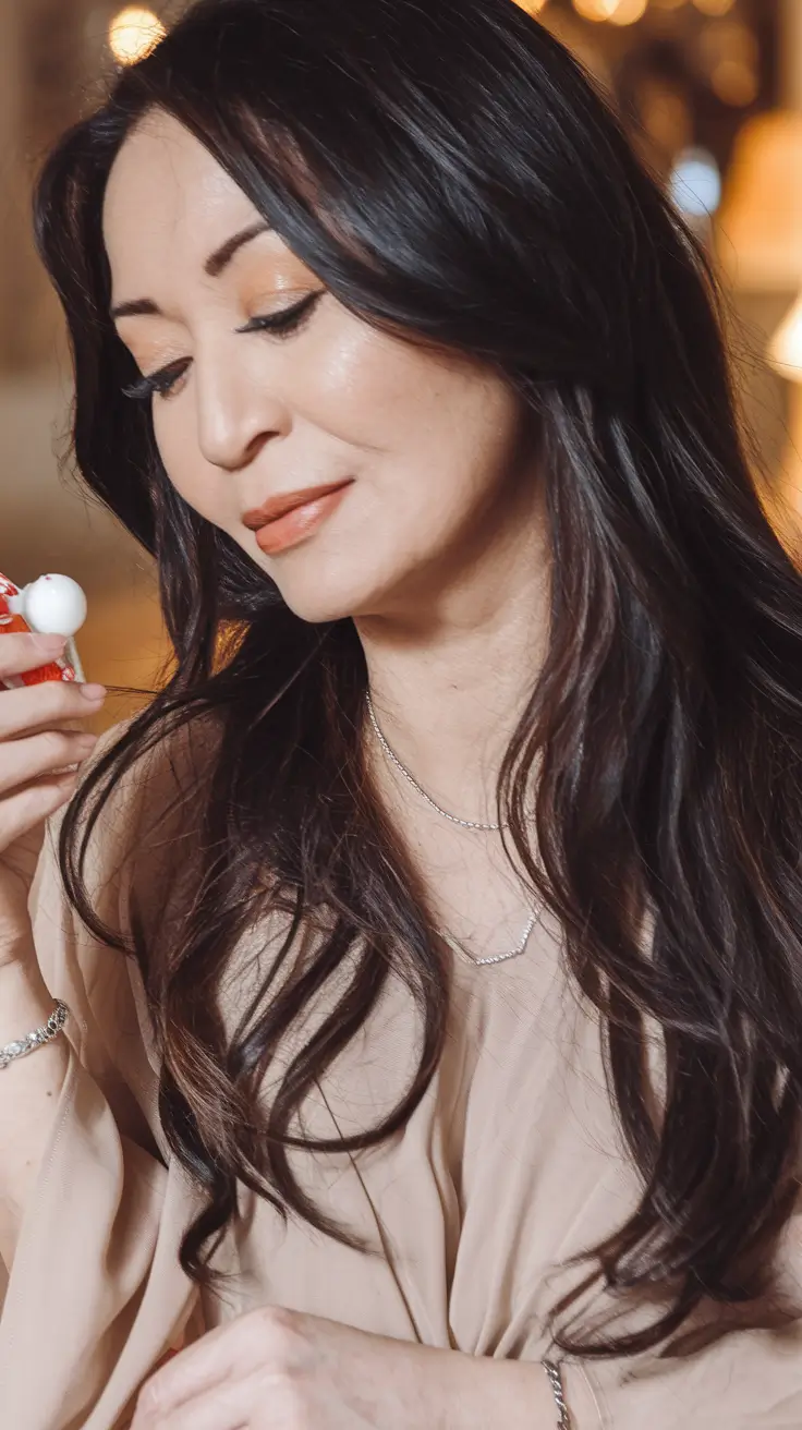 Fall hair color ideas 2025 for women over 40 Soft Jet Waves with a Deep Part