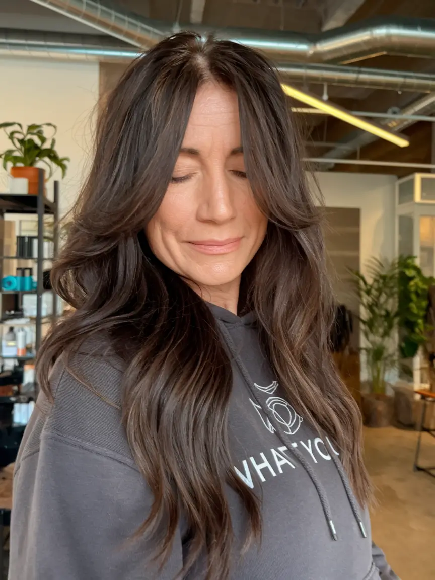 Fall hair color ideas 2025 for women over 40 Dark Chocolate with Subtle Italian Waves