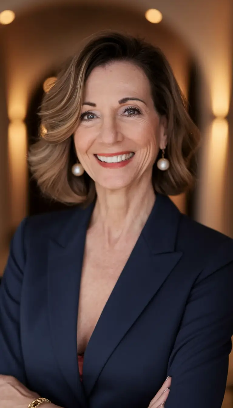 fall hair color ideas for women over 50 Toasted Bronde Bob with Windswept Layers