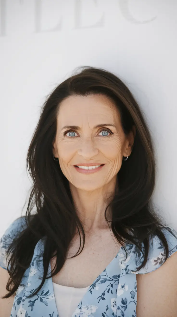 fall hair color ideas for women over 50 Rich Brunette Volume with Earthy Elegance