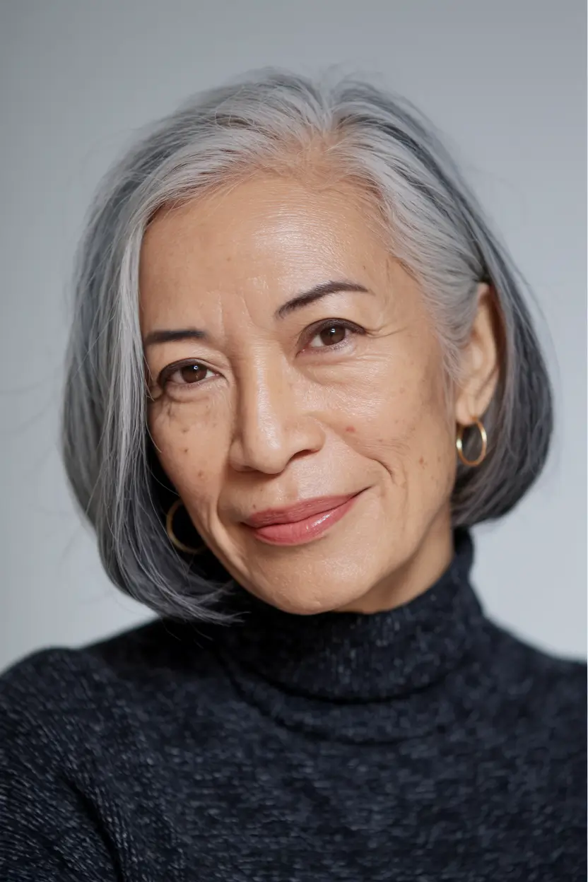 fall hair color ideas for women over 50 Silver Sophistication with a Smoky Undertone